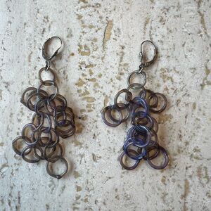 Elegant Handmade Glass Duo Color Blue Purple Hoop Earrings